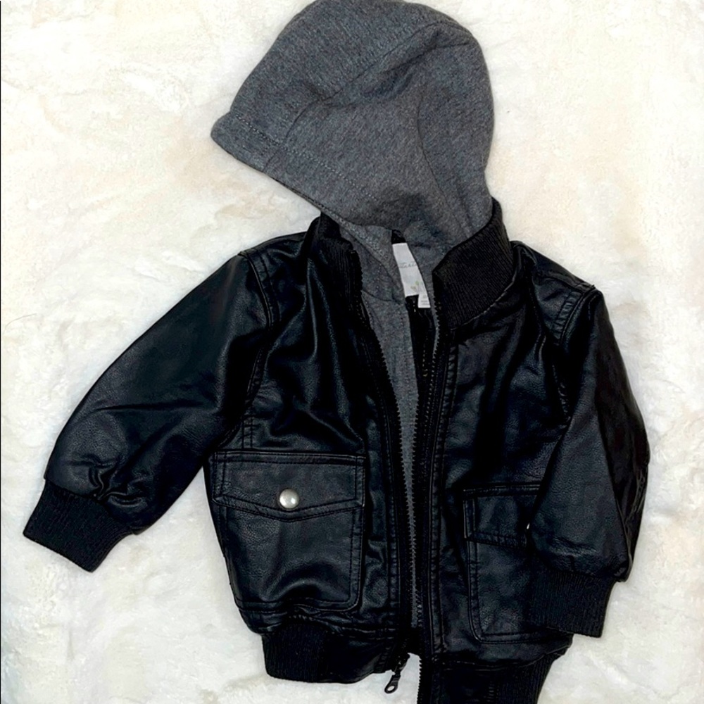 Faux leather jacket w/ removable hood